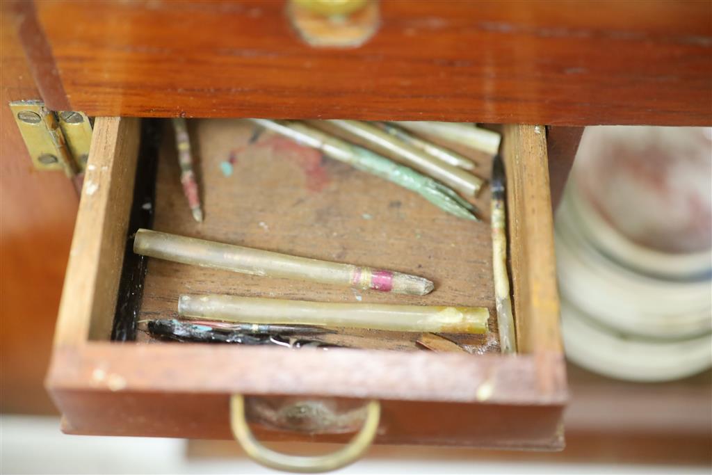 A 19th century mahogany travelling apothecary chest, a walnut writing slope and an oak document box,